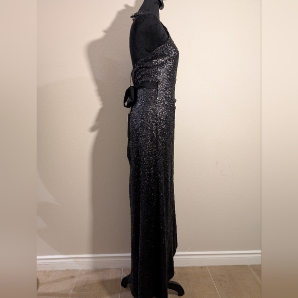 NWT $398 Dress the Population Giselle Sequin Wrap Gown Black - Picture 12 of 14